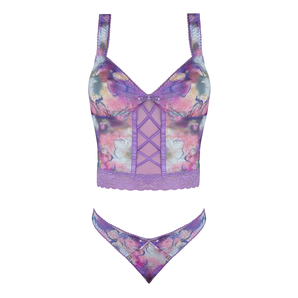 Exposed by Magic Silk Wisteria Mist Bustier Cami and Thong Set