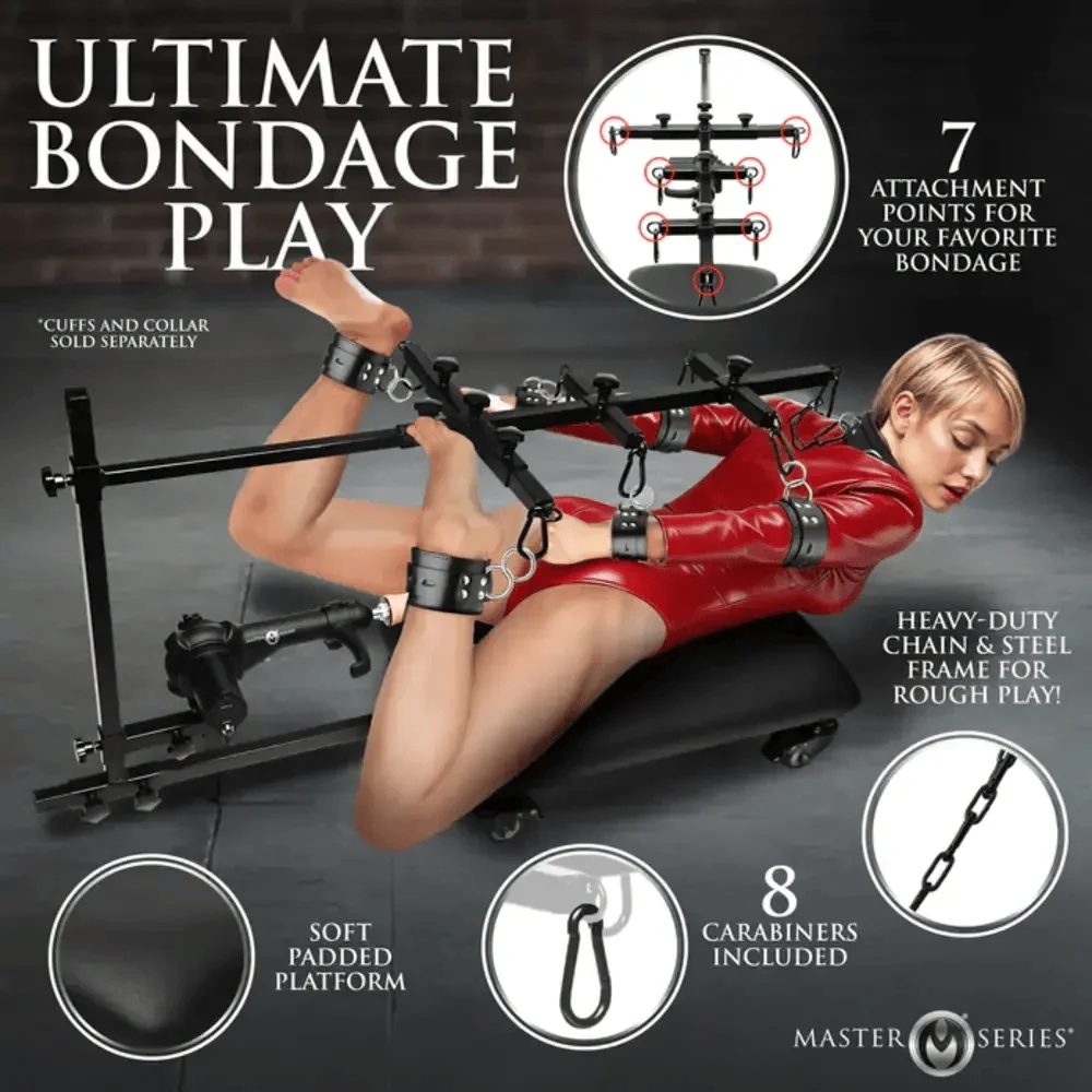 Master Series Hog Tie Restraint Rack with Sex Machine and Padded Platform