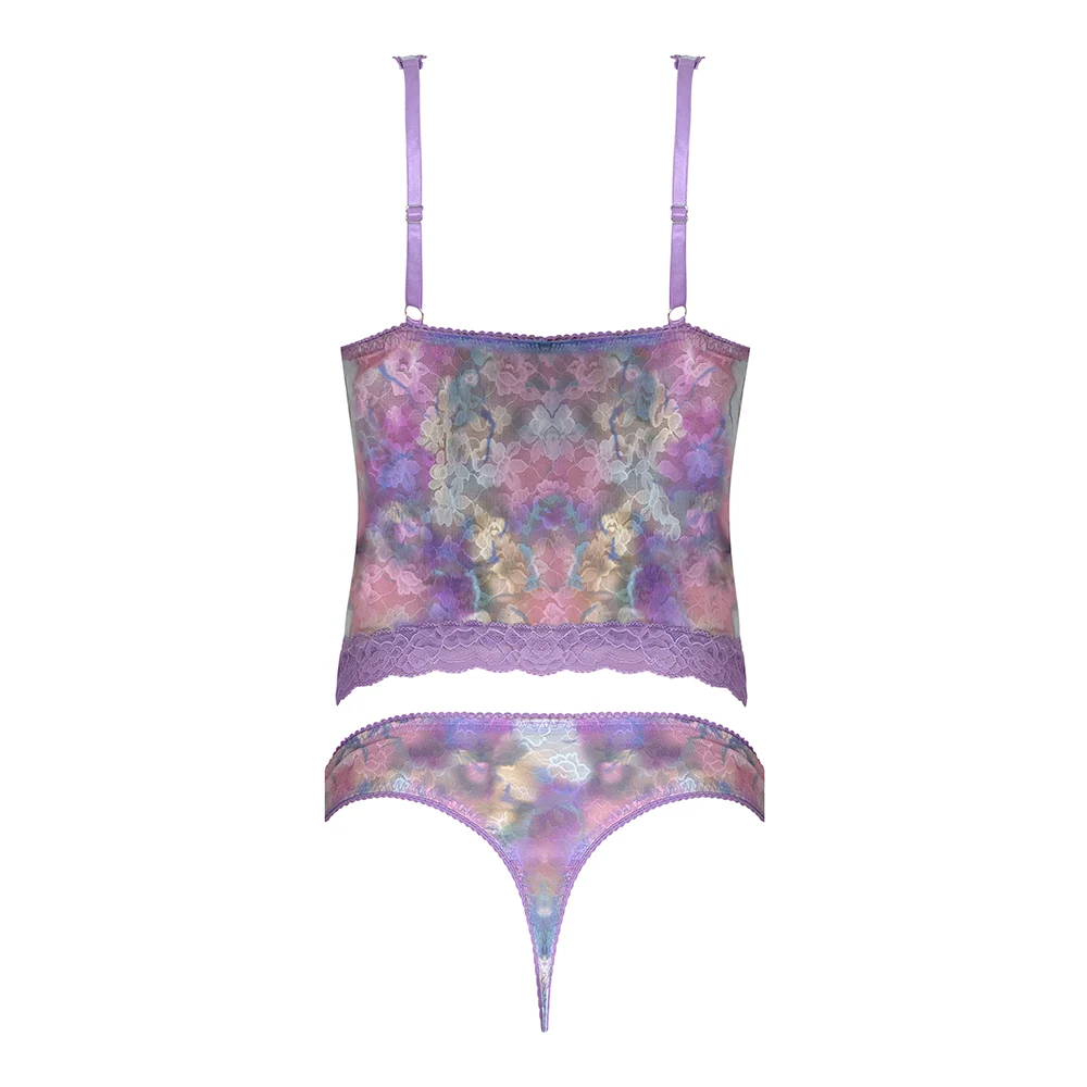Exposed by Magic Silk Wisteria Mist Bustier Cami and Thong Set