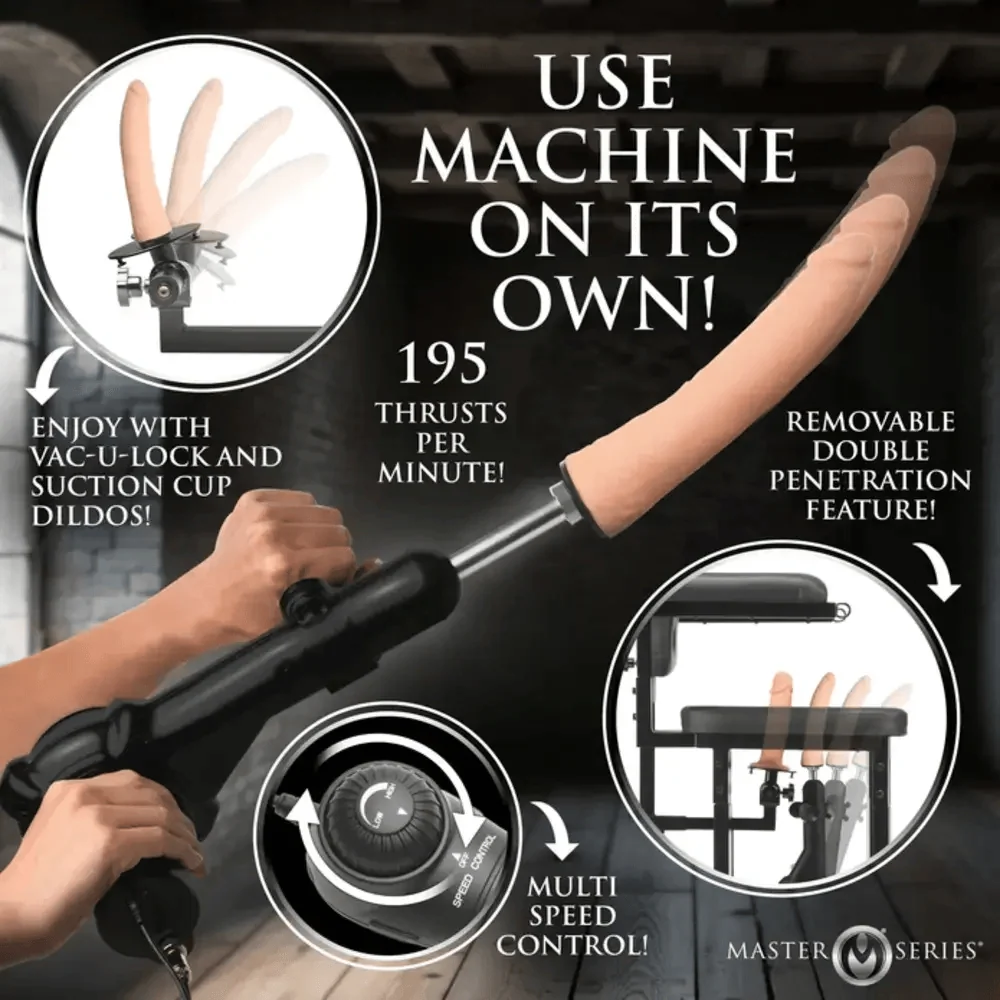 Master Series Enforcer Bondage Chair with Sex Machine and Seven D-Rings