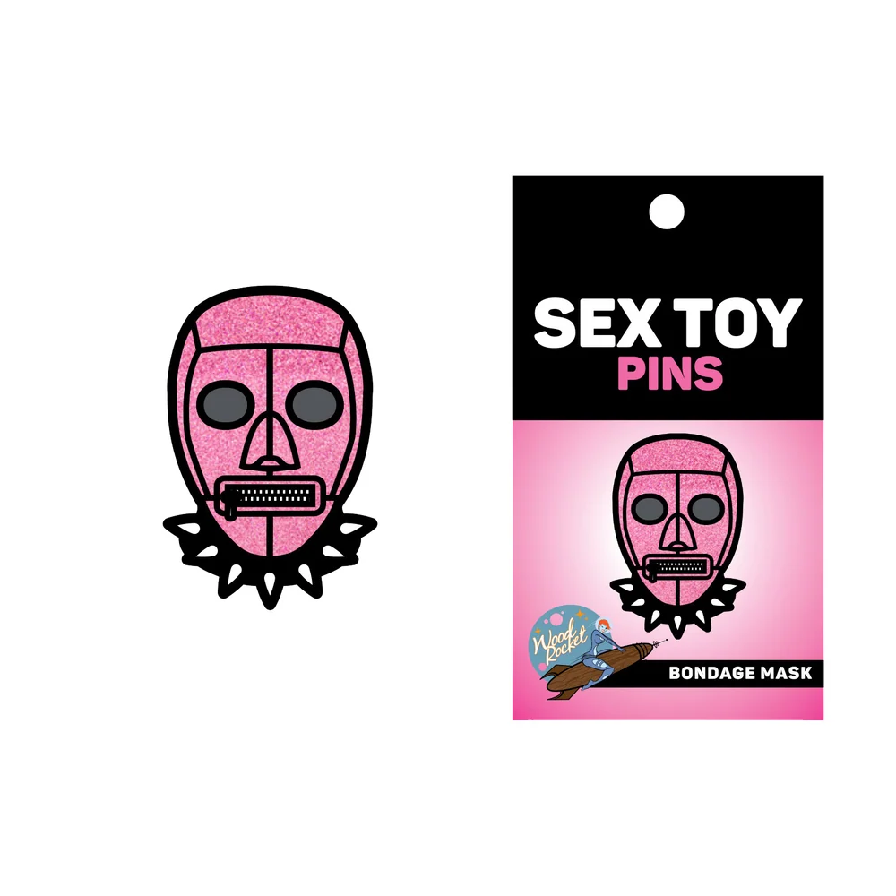 Pink Glitter Bondage Mask Enamel Lapel Pin by Wood Rocket